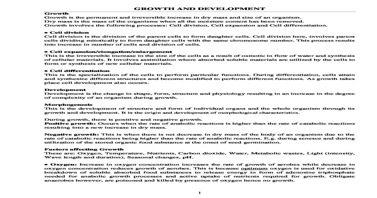 A Level Biology Notes: Growth and Development (UNEB Curriculum)
