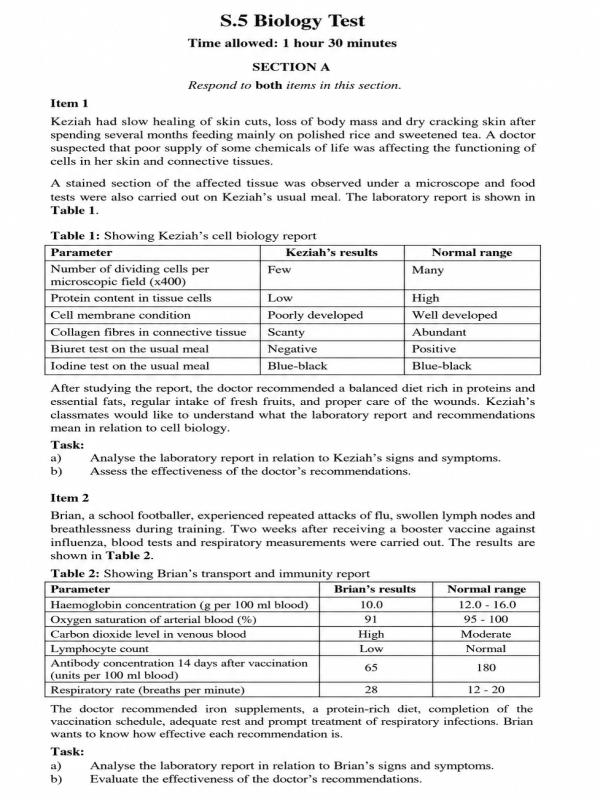 S.5 Biology  CBC Test 1