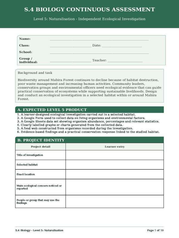 S.4 Biology Term 2 CAI Level 5 Template