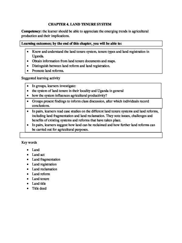 S.4 Agriculture Land Tenure Systems Notes - Uganda (UNEB)