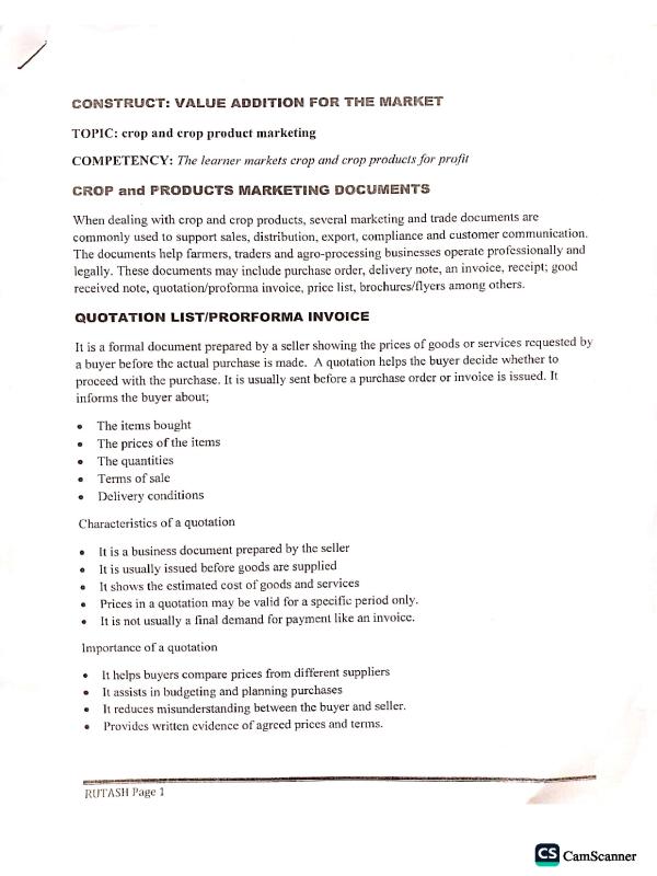 S.5 & S.6 Agricultural Product Marketing Study Documents