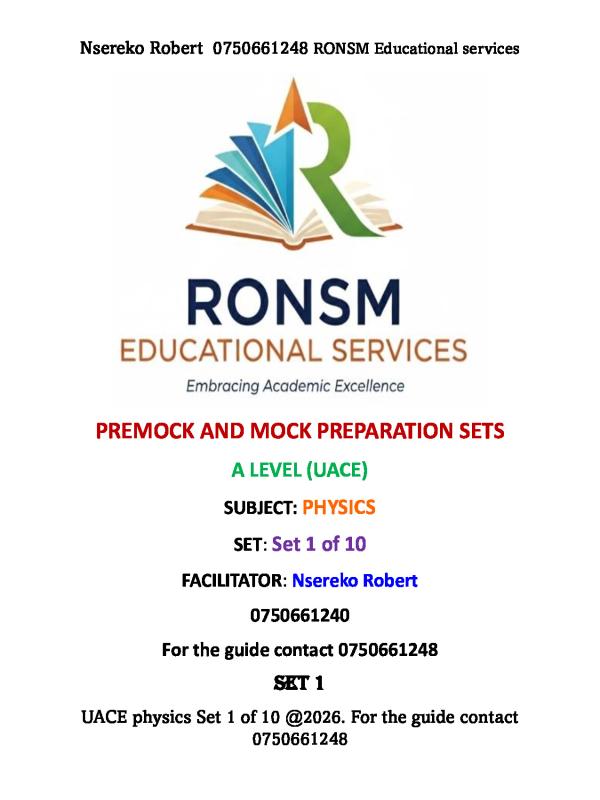 UACE Physics 2026 Preparation Set 1