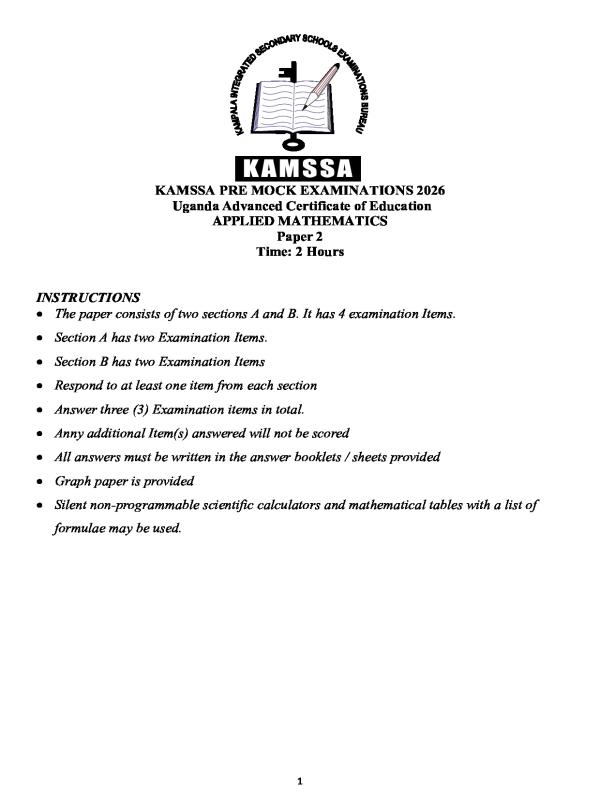 KAMSSA UACE Pure Mathematics Paper 2 Mock Examination 2026