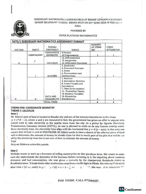 Sub-Mathematics Seminar Items (Bishop Cipriano Kihangire SS)