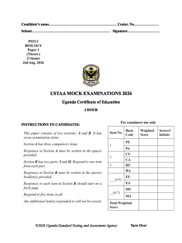USTAA Mock Biology Paper