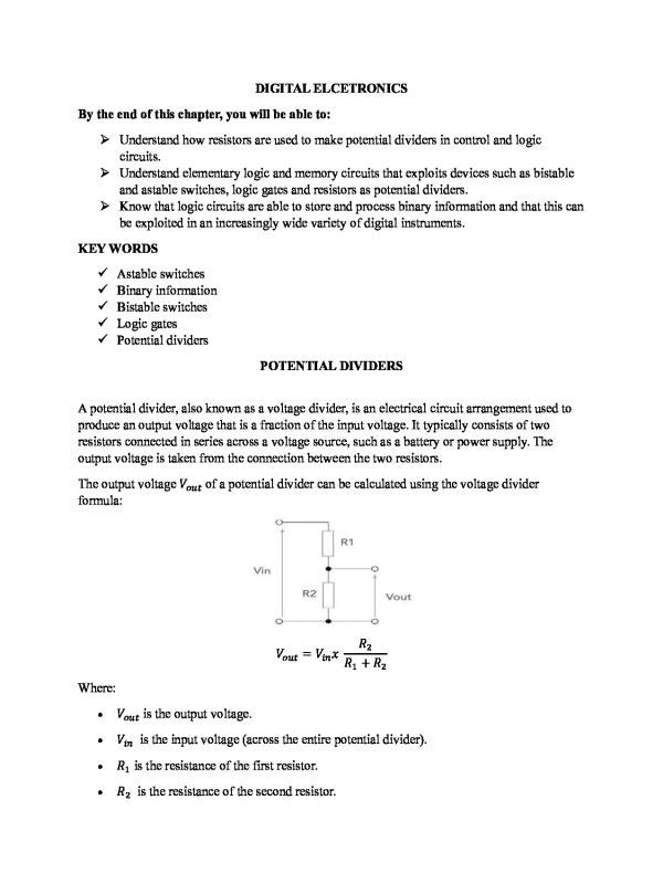 Digital Electronics Notes for O' Level (CBC) - Uganda Curriculum