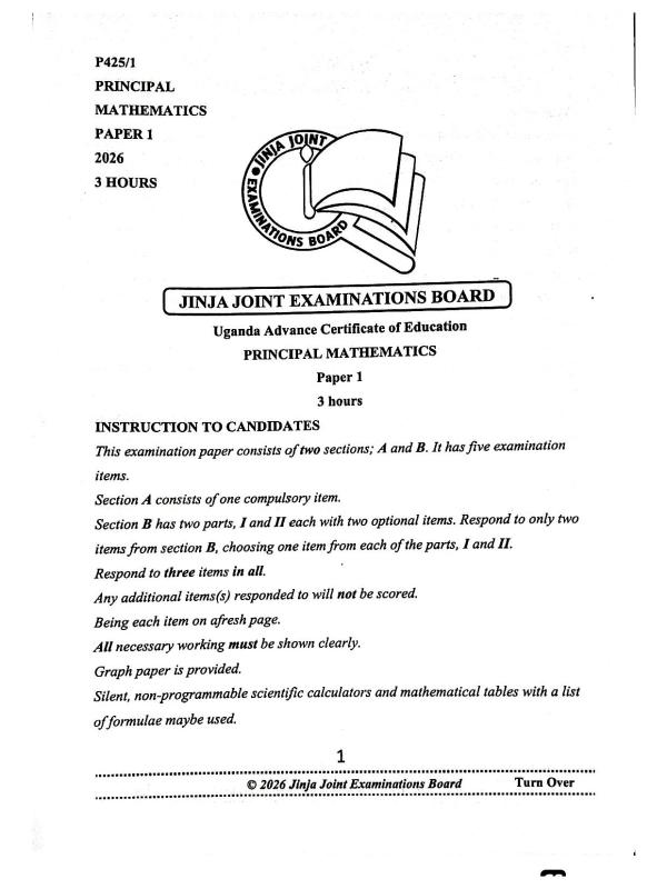 UACE Principal Mathematics Past Paper - Uganda National Examinations Board (UNEB)