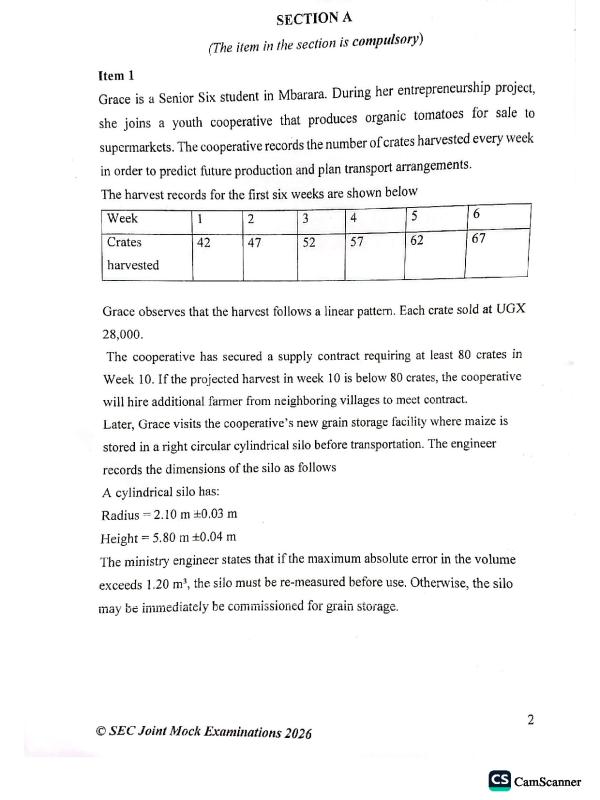 UACE Sec Mathematics Paper 2 Mock Examination 2026