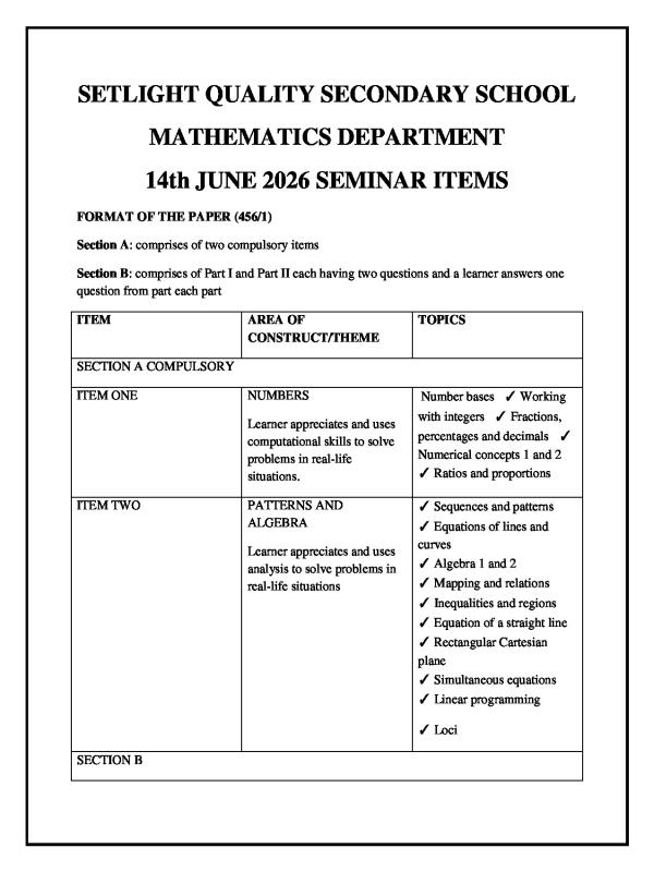 UCE Mathematics Seminar Discussion Items - UNEB Uganda