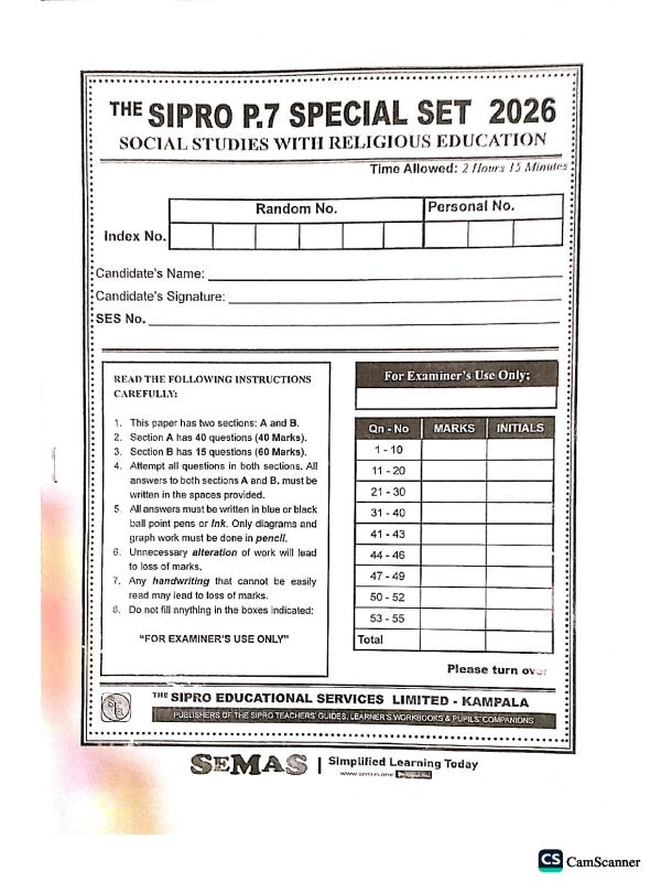 Social Studies (SST) SPIRO Special Trial Paper 2026