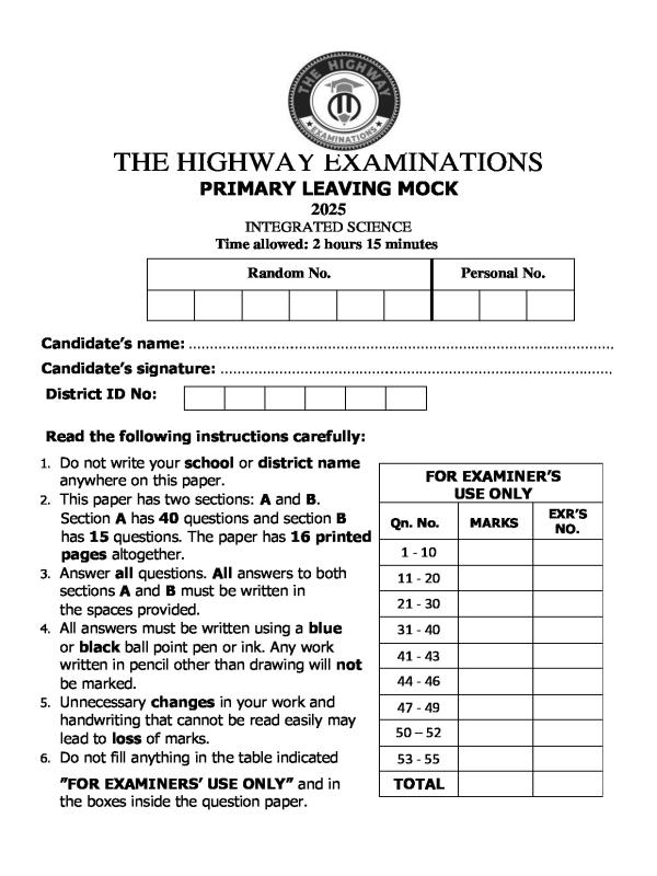 High Way Final Mock Examination