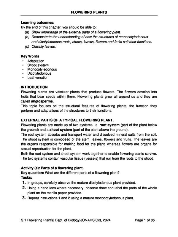 Reproduction in Flowering Plants - Biology Notes & Worksheets