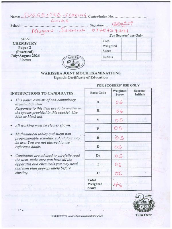 WAKISSHA UCE Chemistry Paper 2 Guide 2026 by Mugavu Jeremiah