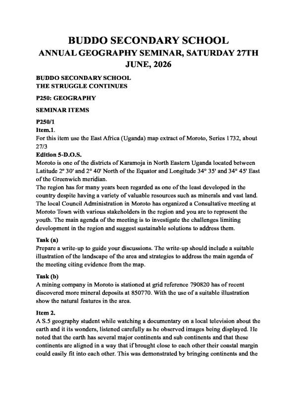 Buddo ss A level geog seminar items guide 2026