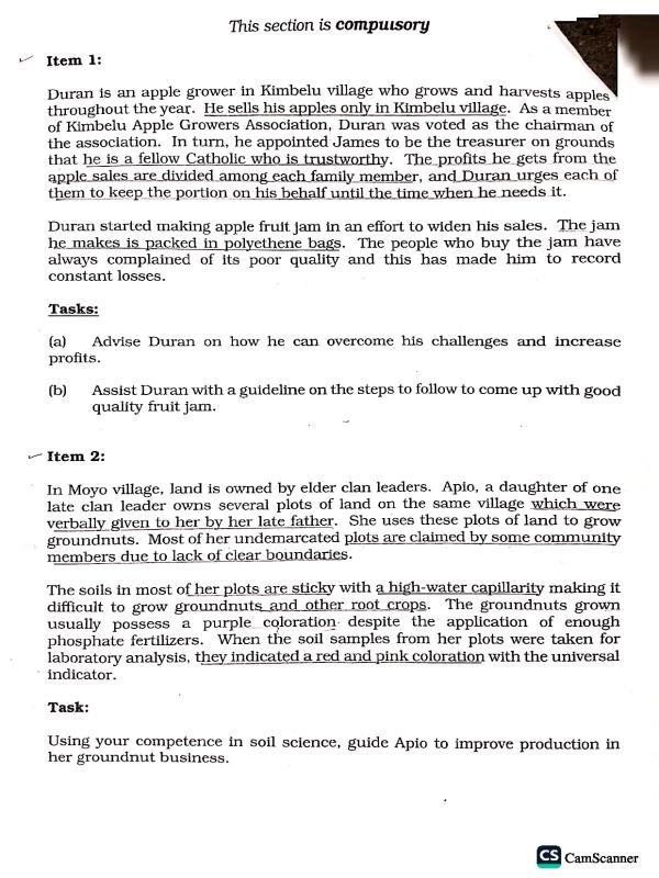 UNNASE UCE Mock 2026 Agriculture Paper 1 Examination