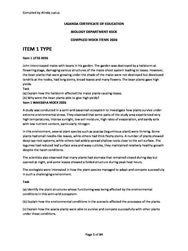 UCE Biology Mock Exams Compilation 2026