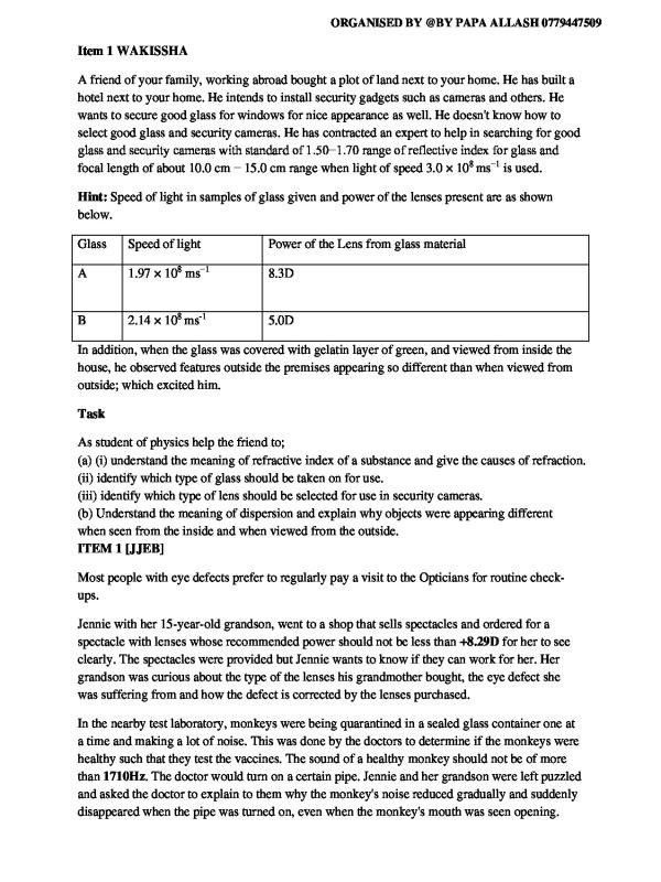 UCE Physics Mock Examination Collection 2026