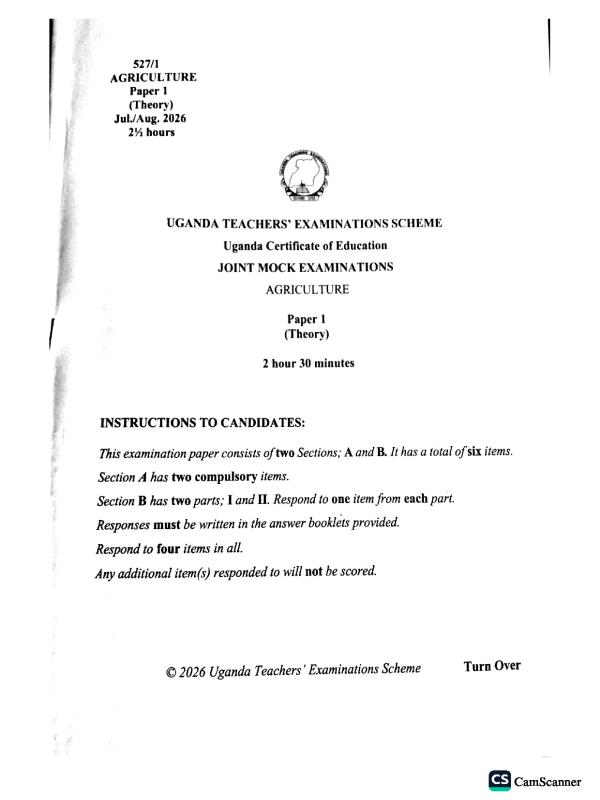 UTES Joint Mock 2026 Agriculture Guide - UNEB O-Level