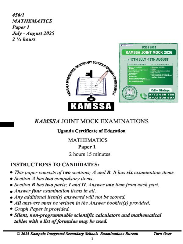 KAMSA P1 Mathematics Mock Examination 2026