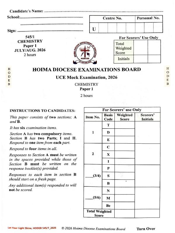 HODEEB UCE Chemistry Paper 1 Mock Exam