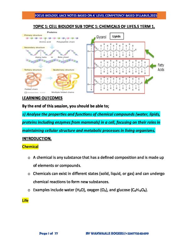 Chemicals of Life CBC Biology Notes 2026