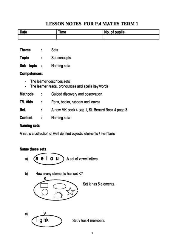 Primary 4 Mathematics Lesson Notes for Term 1 - UNEB Curriculum