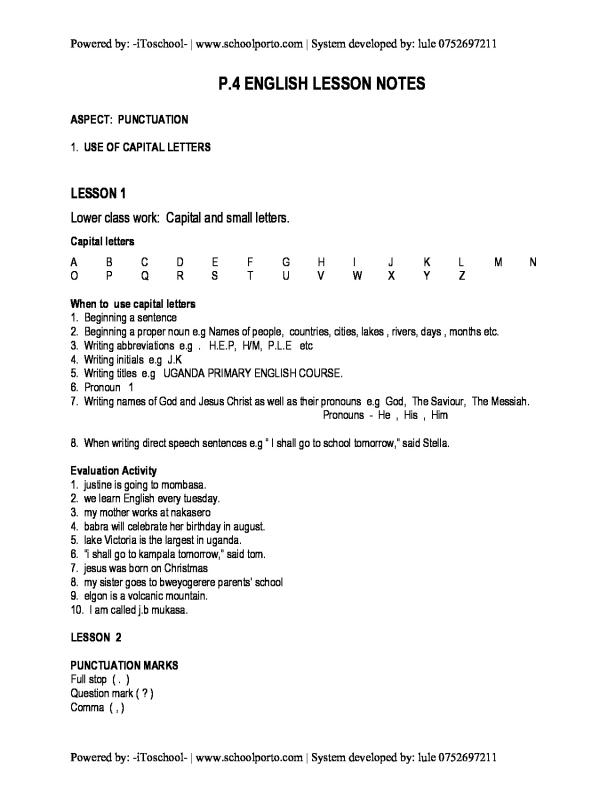 English notes for primary four