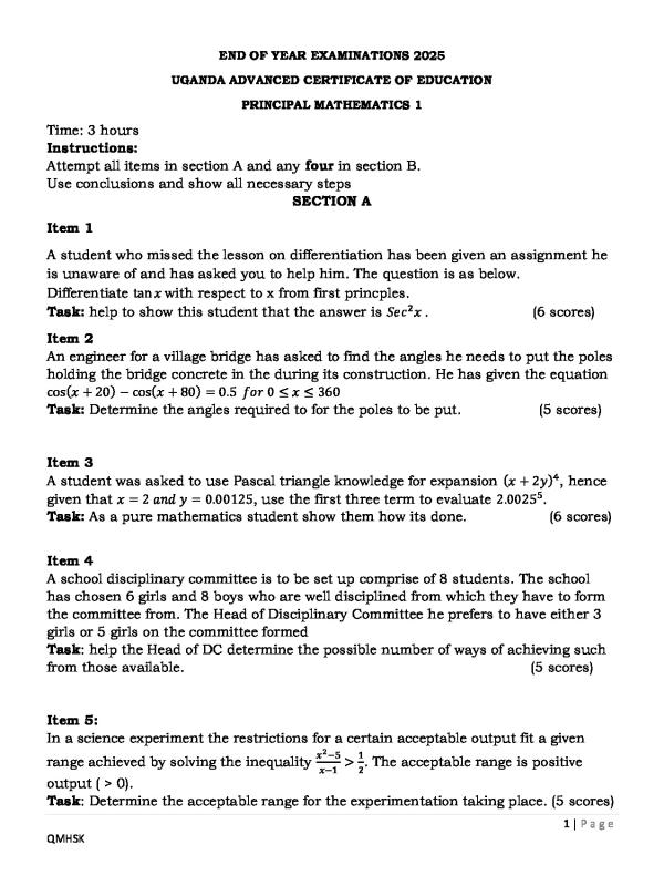 S5 Mathematics Paper 2 Sample Question Paper
