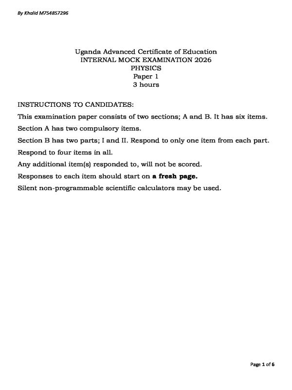 Internal Mock Physics Paper 1 2026