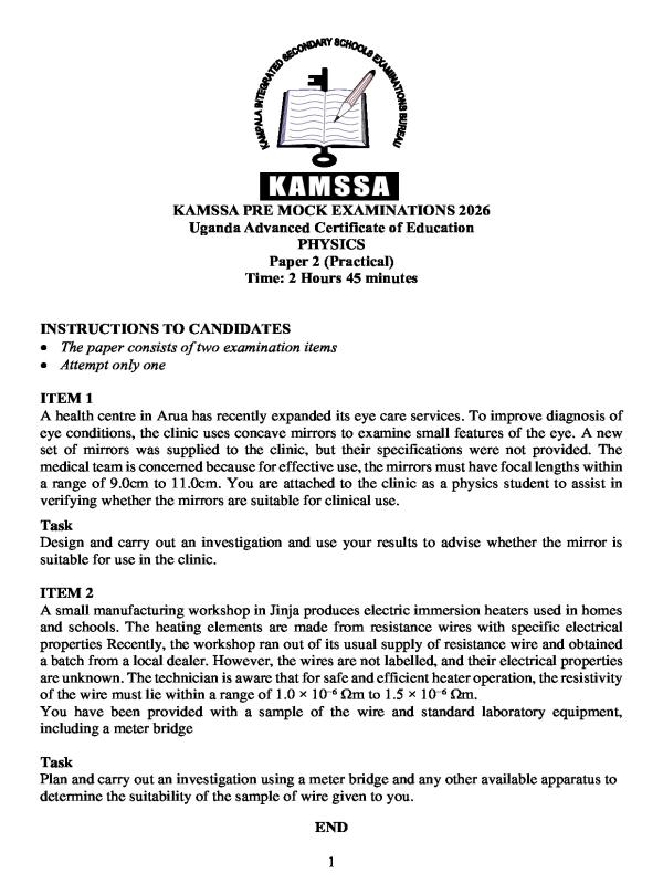UNEB Physics Paper 1 Revision Resource 2026