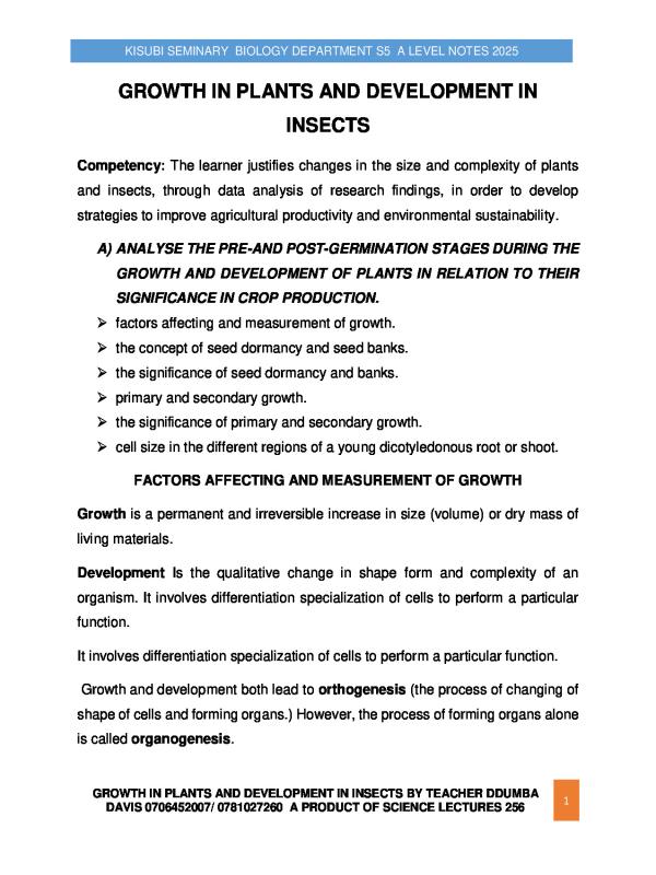 Senior Five Biology Notes: Growth