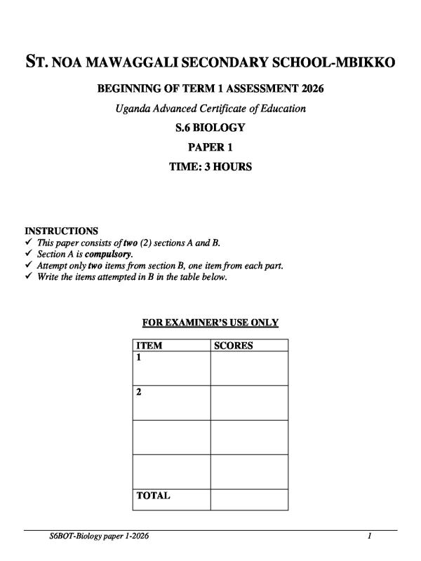 A-Level Biology Paper 1 Practice Exam
