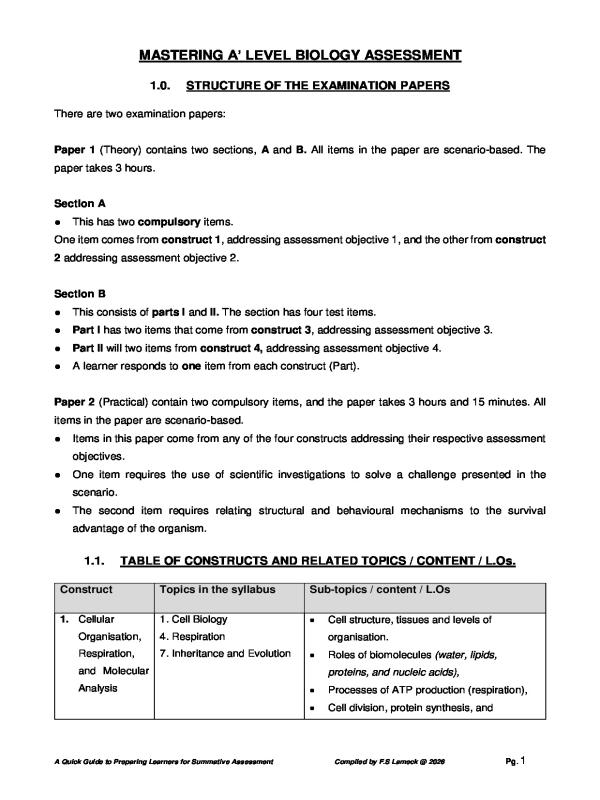 MASTERING ALEVEL BIOLOGY ASSESSMENT