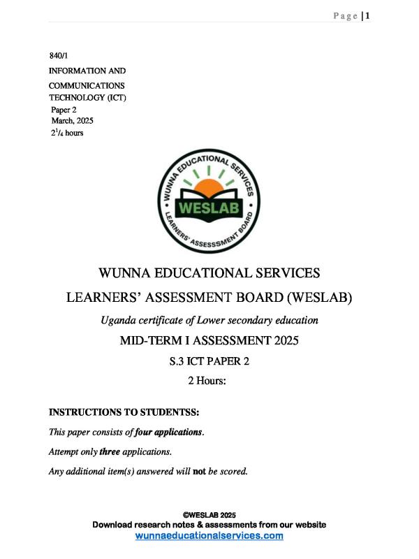 Senior Three ICT Assessment Items