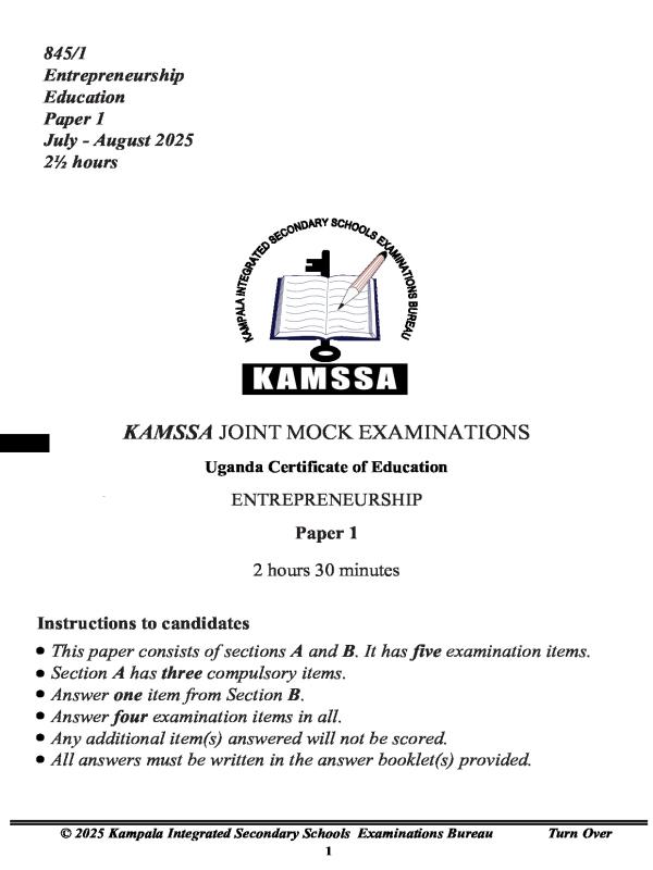 UCE Entrepreneurship Education Study Notes & Revision Resources (UNEB)
