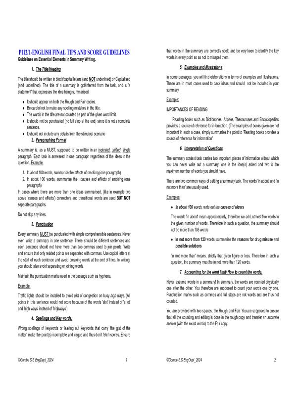 ENGLISH FINAL TIPS AND SCORE GUIDELINES