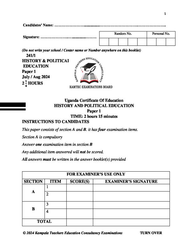 O Level History Past Papers - Uganda National Examinations Board (UNEB)