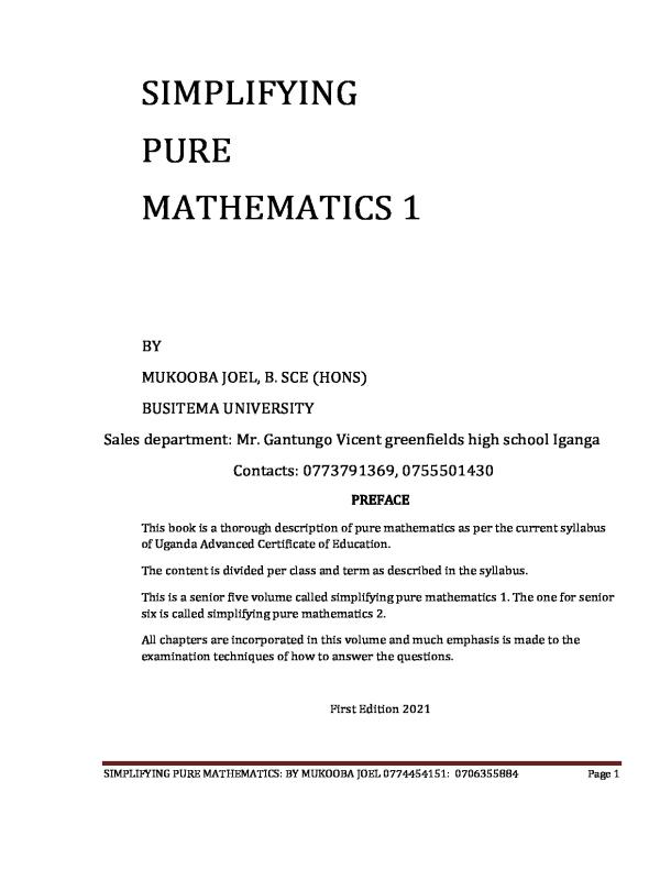 Simplifying Pure Mathematics 1 Study Notes for A-Level (S5 & S6)