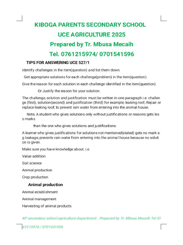 OLEVEL AGRICULTURE ITEMS