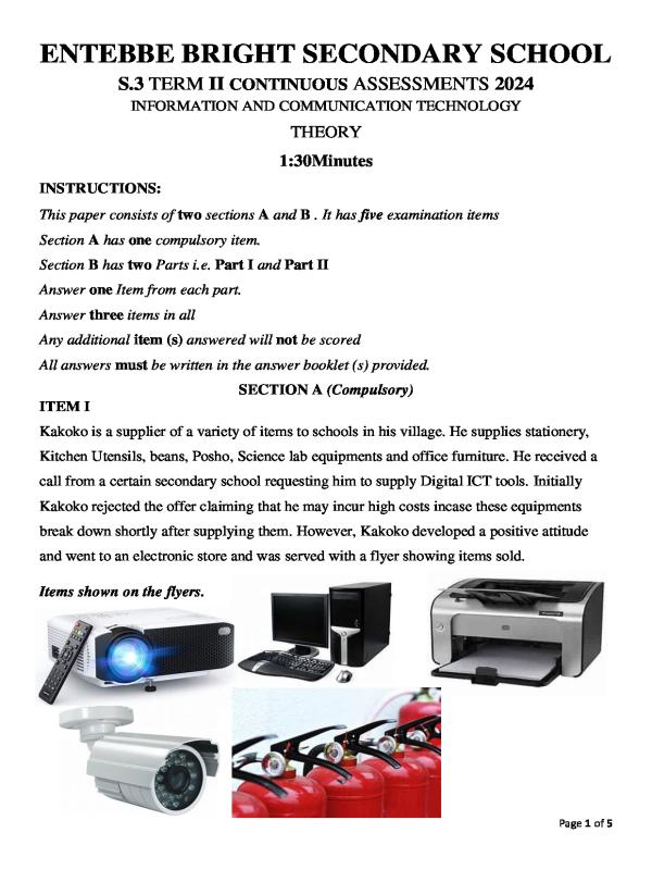 Senior 3 End of Term 2 ICT Paper l