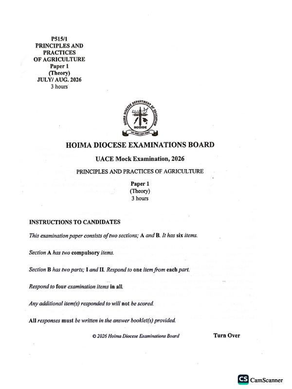 Hoima Mock A-Level Agriculture Paper 1 Exam
