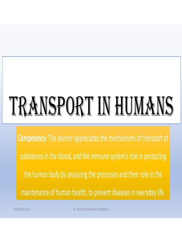 Transport in Humans Revision Notes - Senior Biology (UNEB)