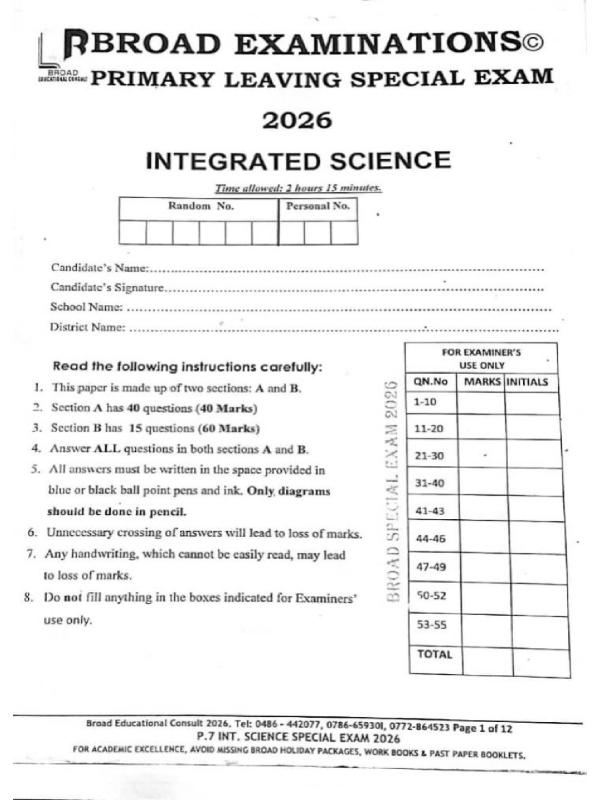 Broadway Special Science Mock Exam 2026