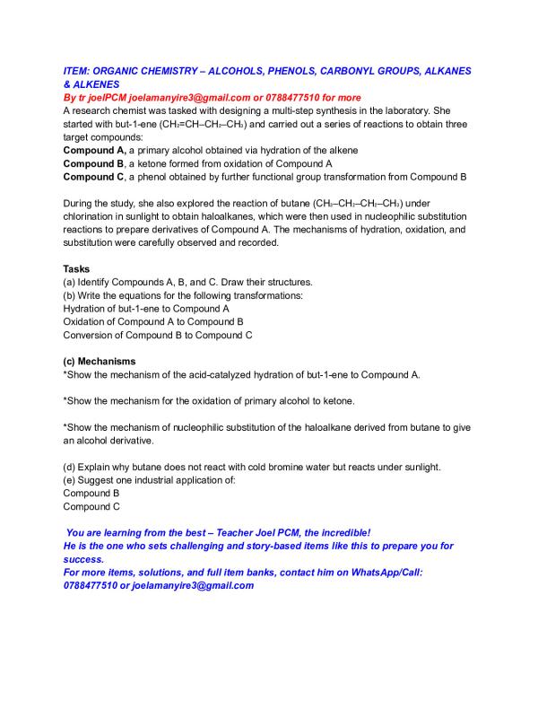 A-Level Organic Chemistry: Alcohols, Phenols, Carbonyls, Alkanes & Alkenes