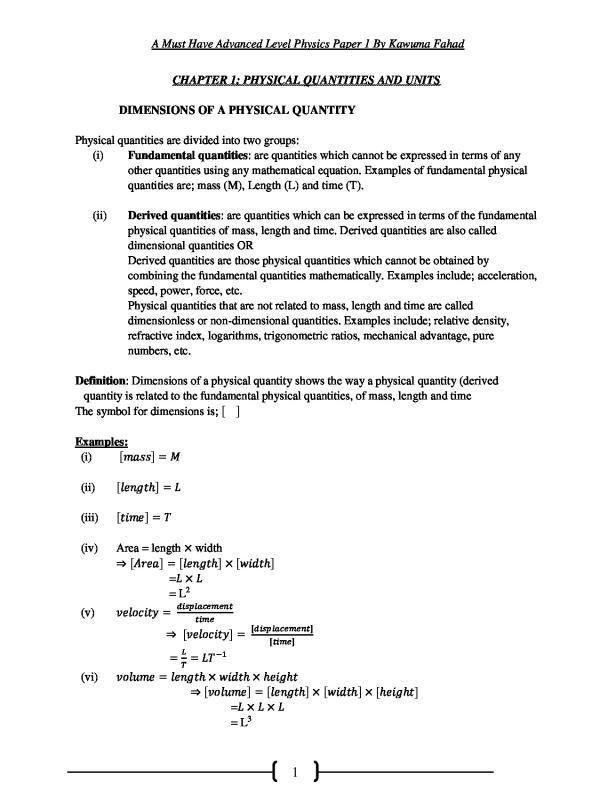 S5-S6 Physics Paper one  notes  by Kawuma Fahad