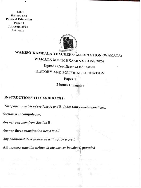 S.4 Wakata Mock Examinations: History and Politics
