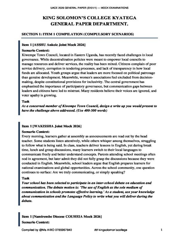A-Level General Paper Combined Mock Papers 2026