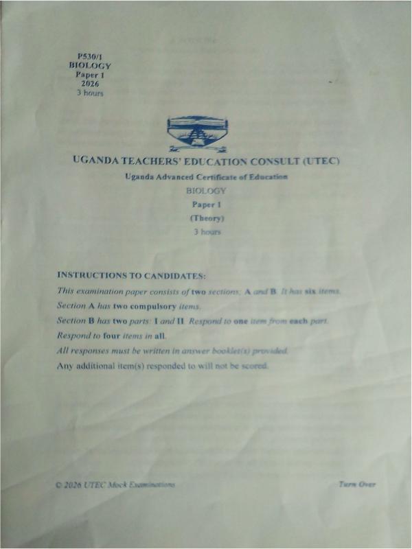 UTEC A-Level Biology Paper 1 Examination 2026