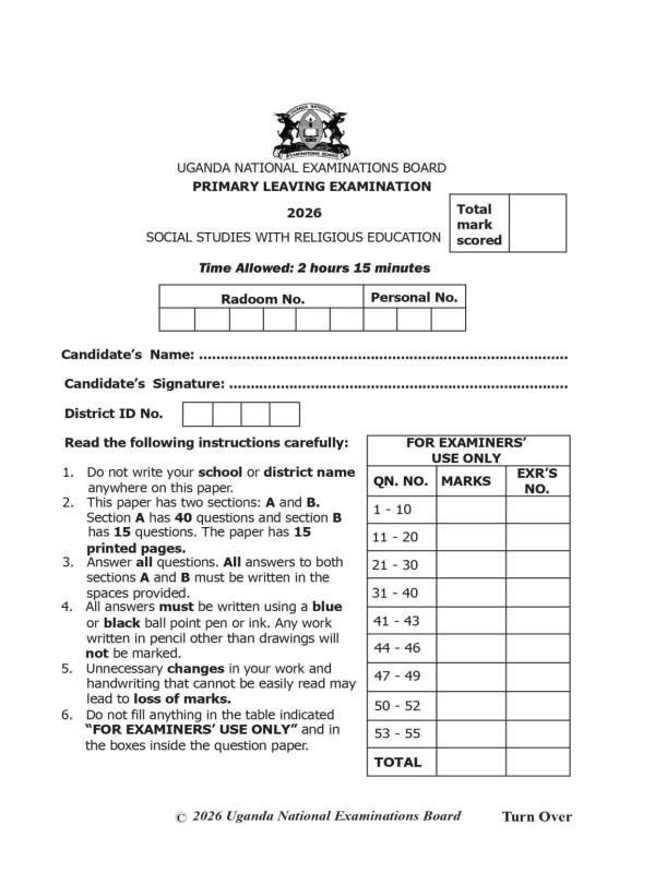 Primary Social Studies (SST) Trial Examination Set 3 2026
