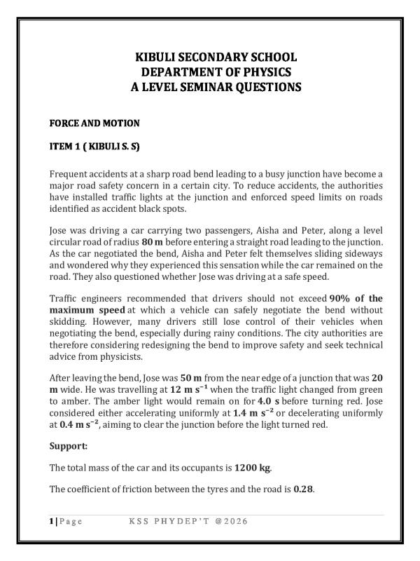 UACE PHYSICS SEMINAR QUESTIONS